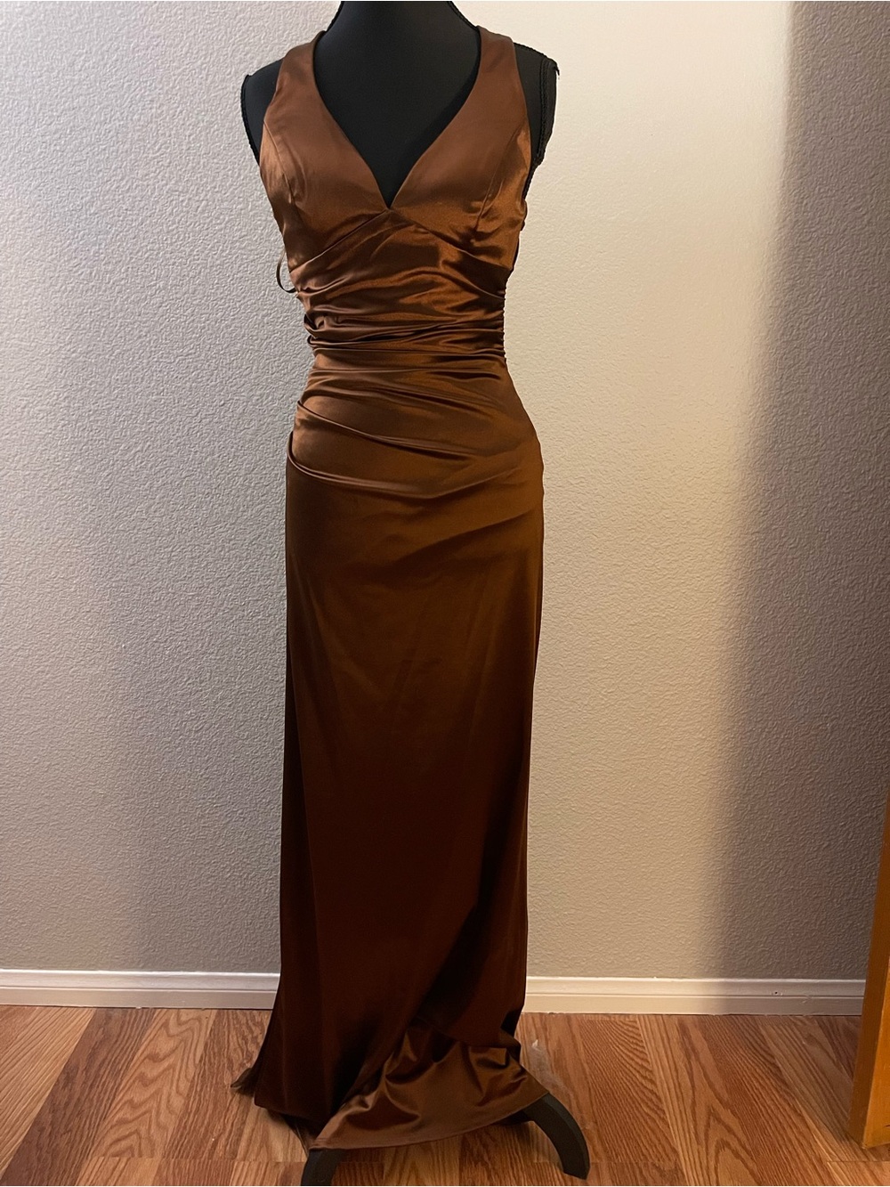 Windsor Chocolate Brown Satin V-Neck Maxi Dress
